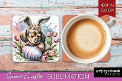 Easter Dog Square Coaster - Cute Puppy Coaster PNG Product Image 1