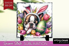 Easter Dog Slate PNG - Cute Puppy Square Slate Sublimation Product Image 1