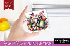 Easter Dog Magnet Sublimation - Cute Puppy Square Magnet PNG Product Image 1