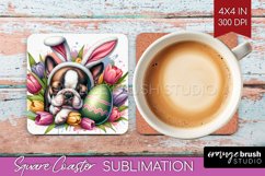 Easter Dog Square Coaster - Cute Puppy Coaster PNG Product Image 1