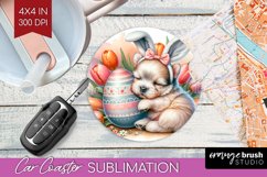 Easter Dog Car Coaster - Cute Puppy Coaster PNG Sublimation Product Image 1