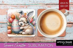 Easter Dog Square Coaster - Cute Puppy Coaster PNG Product Image 1