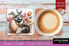 Easter Dog Square Coaster - Cute Puppy Coaster PNG Product Image 1