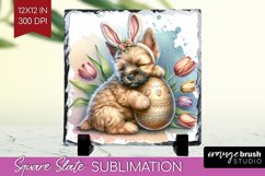 Easter Dog Slate PNG - Cute Puppy Square Slate Sublimation Product Image 1