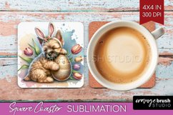 Easter Dog Square Coaster - Cute Puppy Coaster PNG Product Image 1