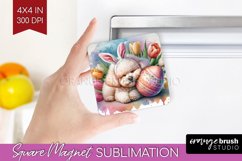 Easter Dog Magnet Sublimation - Cute Puppy Square Magnet PNG Product Image 1