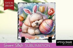 Easter Dog Slate PNG - Cute Puppy Square Slate Sublimation Product Image 1