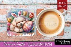Easter Dog Square Coaster - Cute Puppy Coaster PNG Product Image 1