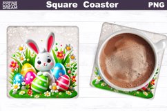 Easter Bunny Square Coaster | Rabbit Eggs Coaster Product Image 1
