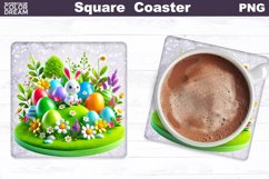 Easter Bunny Square Coaster | Rabbit Eggs Coaster Product Image 1