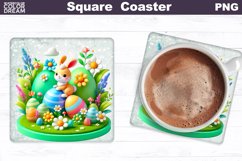 Easter Bunny Square Coaster | Rabbit Eggs Coaster Product Image 1