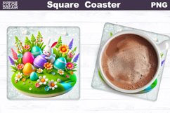 Easter Bunny Square Coaster | Rabbit Eggs Coaster Product Image 1