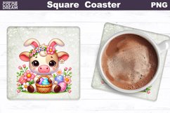 Easter Cow Square Coaster | Animal With Bunny Ears Product Image 1