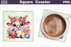 Easter Cow Square Coaster | Animal With Bunny Ears Product Image 1