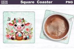 Easter Cow Square Coaster | Cow Eggs Coaster Product Image 1
