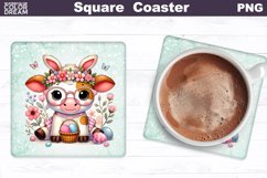 Easter Cow Square Coaster | Animal With Bunny Ears Product Image 1