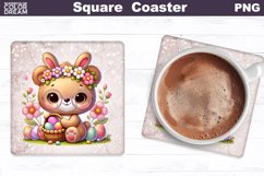 Easter Bear Square Coaster | Animal With Bunny Ears Product Image 1
