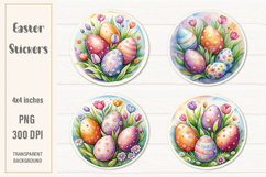 Easter Stickers | Easter Eggs Watercolor PNG | Print&amp;Cut Product Image 1