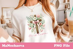 Vintage Coquette He Is Risen Floral Cross Sublimation Product Image 1