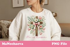 Vintage Coquette He Is Risen Floral Cross Sublimation Product Image 2