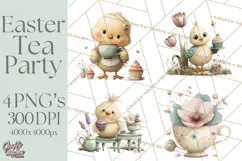 Springtime Baby Animal Clipart PNG, Cute Tea Party Bunnies Product Image 1