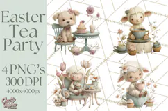 Springtime Baby Animal Clipart PNG, Cute Tea Party Bunnies Product Image 1