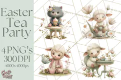 Springtime Baby Animal Clipart PNG, Cute Tea Party Bunnies Product Image 1