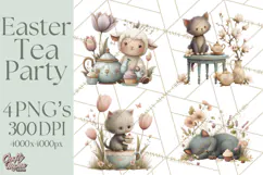 Springtime Baby Animal Clipart PNG, Cute Tea Party Bunnies Product Image 1