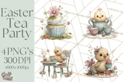Springtime Baby Animal Clipart PNG, Cute Tea Party Bunnies Product Image 1