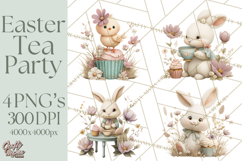 Springtime Baby Animal Clipart PNG, Cute Tea Party Bunnies Product Image 1