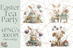 Springtime Baby Animal Clipart PNG, Cute Tea Party Bunnies Product Image 1