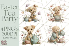 Springtime Baby Animal Clipart PNG, Cute Tea Party Bunnies Product Image 1