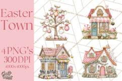 Easter Town Clipart, Pastel Easter Buildings, Bunny Shop Png Product Image 1