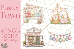 Easter Town Clipart, Pastel Easter Buildings, Bunny Shop Png Product Image 1