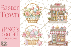 Easter Town Clipart, Pastel Easter Buildings, Bunny Shop Png Product Image 1