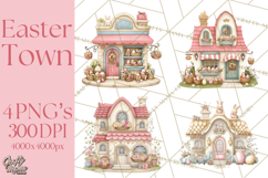 Easter Town Clipart, Pastel Easter Buildings, Bunny Shop Png Product Image 1
