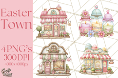 Easter Town Clipart, Pastel Easter Buildings, Bunny Shop Png Product Image 1