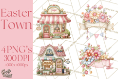 Easter Town Clipart, Pastel Easter Buildings, Bunny Shop Png Product Image 1