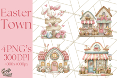 Easter Town Clipart, Pastel Easter Buildings, Bunny Shop Png Product Image 1