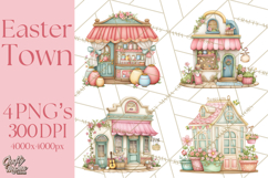 Easter Town Clipart, Pastel Easter Buildings, Bunny Shop Png Product Image 1