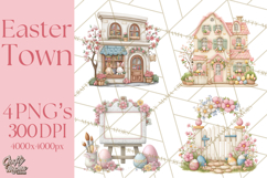 Easter Town Clipart, Pastel Easter Buildings, Bunny Shop Png Product Image 1