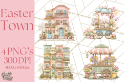 Easter Town Clipart, Pastel Easter Buildings, Bunny Shop Png Product Image 1