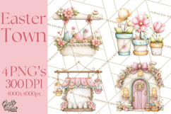 Easter Town Clipart, Pastel Easter Buildings, Bunny Shop Png Product Image 1