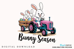 Easter Tractor PNG, Bunny Season PNG, Bunny Coquette Tractor Product Image 1