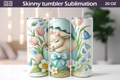 Easter Lamb Tumbler Wrap PNG | Spring Floral Sublimation Product Image 1