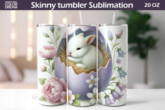 Easter Bunny Tumbler Wrap PNG | Spring Floral Sublimation Product Image 1