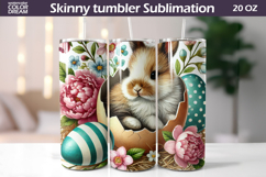 Easter Bunny Tumbler Wrap PNG | Spring Floral Sublimation Product Image 1