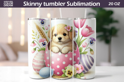 Easter Puppy Tumbler Wrap PNG | Spring Floral Sublimation Product Image 1