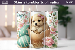 Easter Puppy Tumbler Wrap PNG | Spring Floral Sublimation Product Image 1