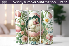 Easter Bunny Tumbler Wrap PNG | Spring Floral Sublimation Product Image 1